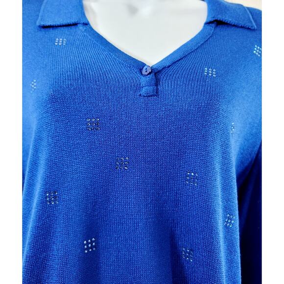 Philippe Marques Blue Knitted Sweater Rhinestones Top 14 Lightweight Collard - Picture 6 of 7